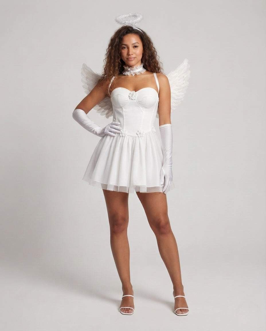 Damen Teufel Kostümkleid mit Flügeln und Accessoires Drune