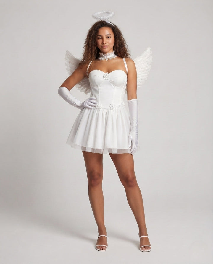 Damen Teufel Kostümkleid mit Flügeln und Accessoires Drune