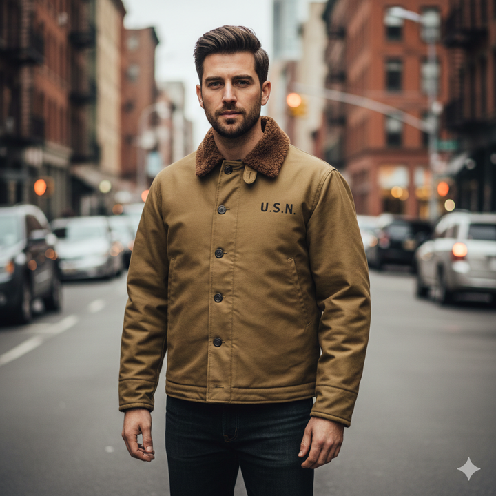 Herren Vintage-Wachsjacke mit Futter aus Kunstpelz Drune