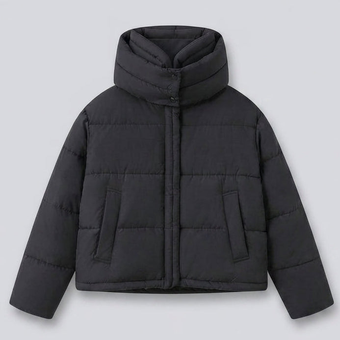 Damen Nan Boxy Kurz Steppjacke mit extrahohem Kapuzenbesatz und weichen Bündchen