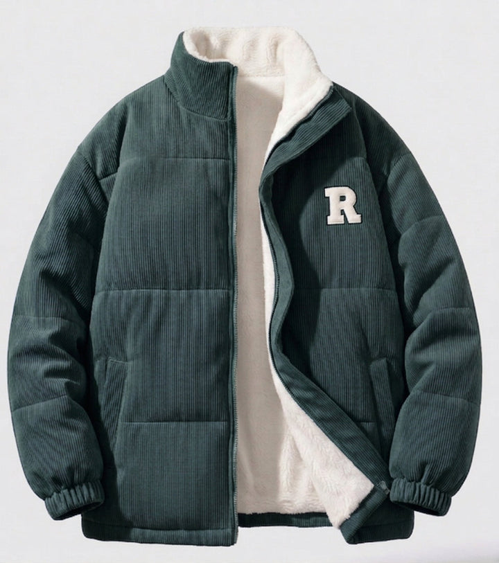Damen gesteppte Cordjacke mit Teddyfutter, Stehkragen und oversized Passform