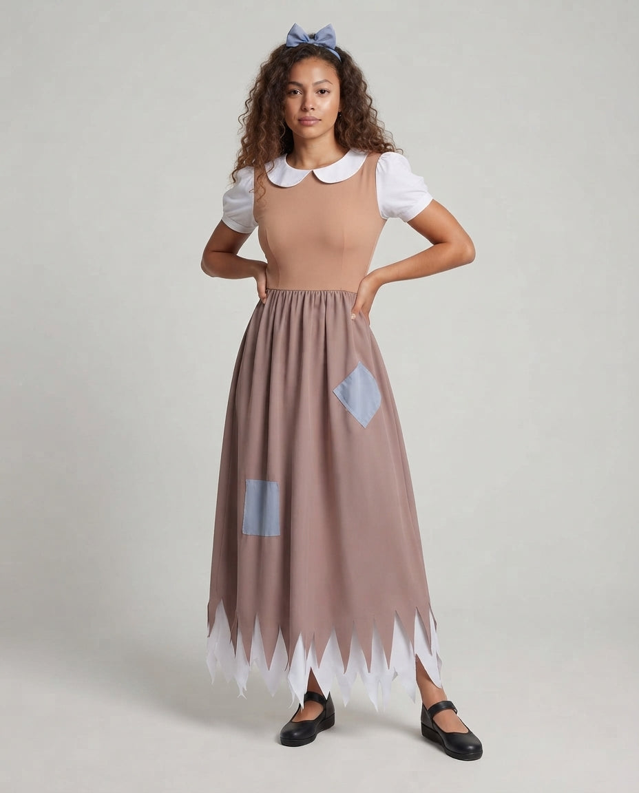 Damen Märchenhaftes Kleid mit elegantem Kragen und bunten Applikationen Drune