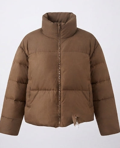 Frauen nan kurz geschnittene gepolsterte Kurzpufferjacke mit hohem Stehkragen und glänzender Mikrofaseroberfläche