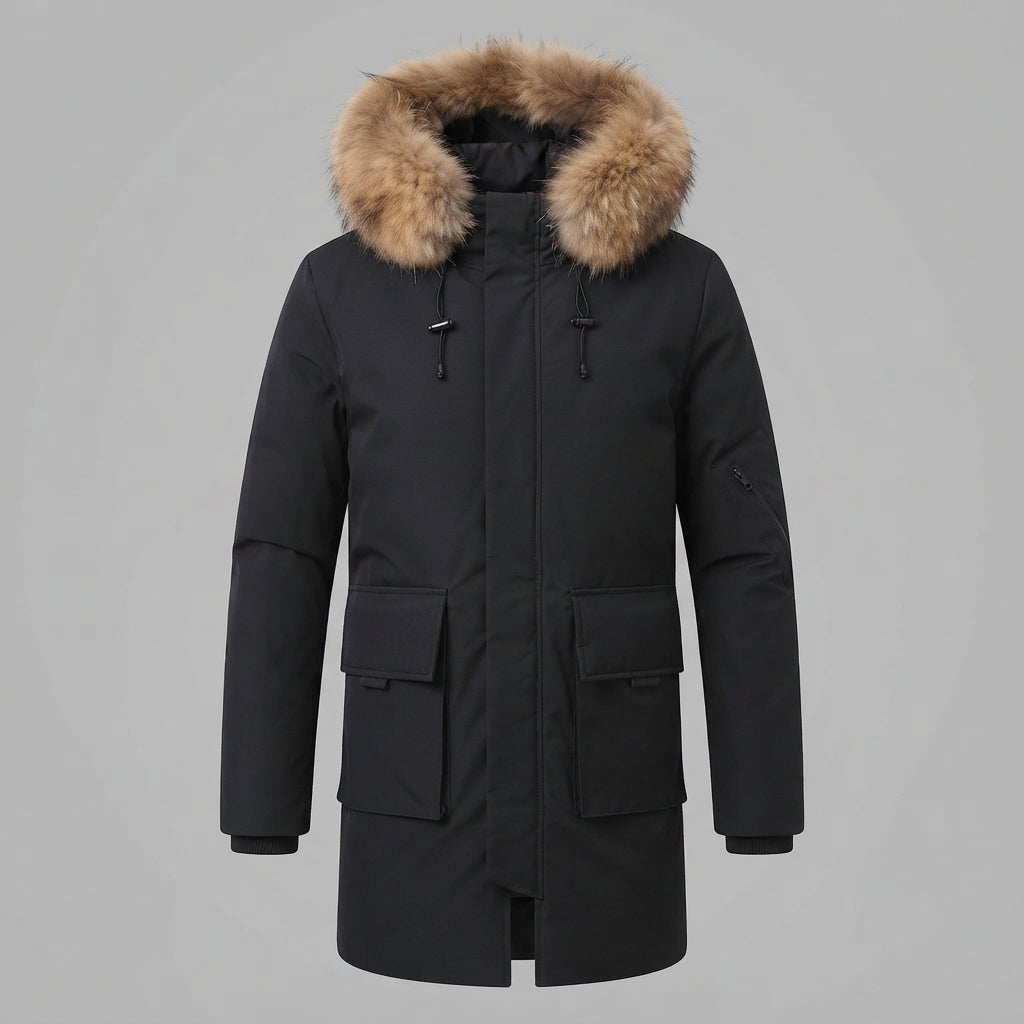 Herrenmode Winterjacke mit Kunstfellkragen Drune