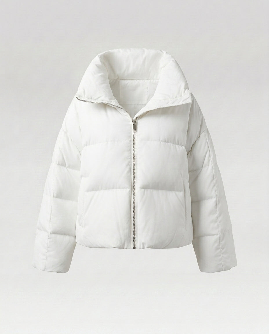 Damen cropped gesteppte Jacke mit übergroßer Kapuze, leichtem thermischem Futter und abgerundetem Saum