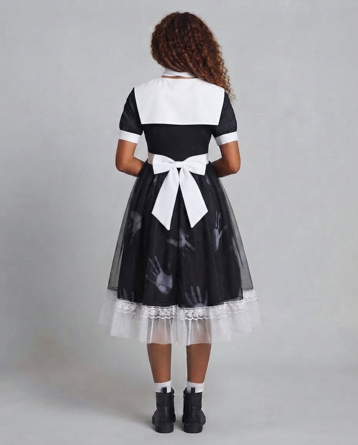 Damen Verspielt romantisches Kleid mit Schleifen und Rüschen Drune