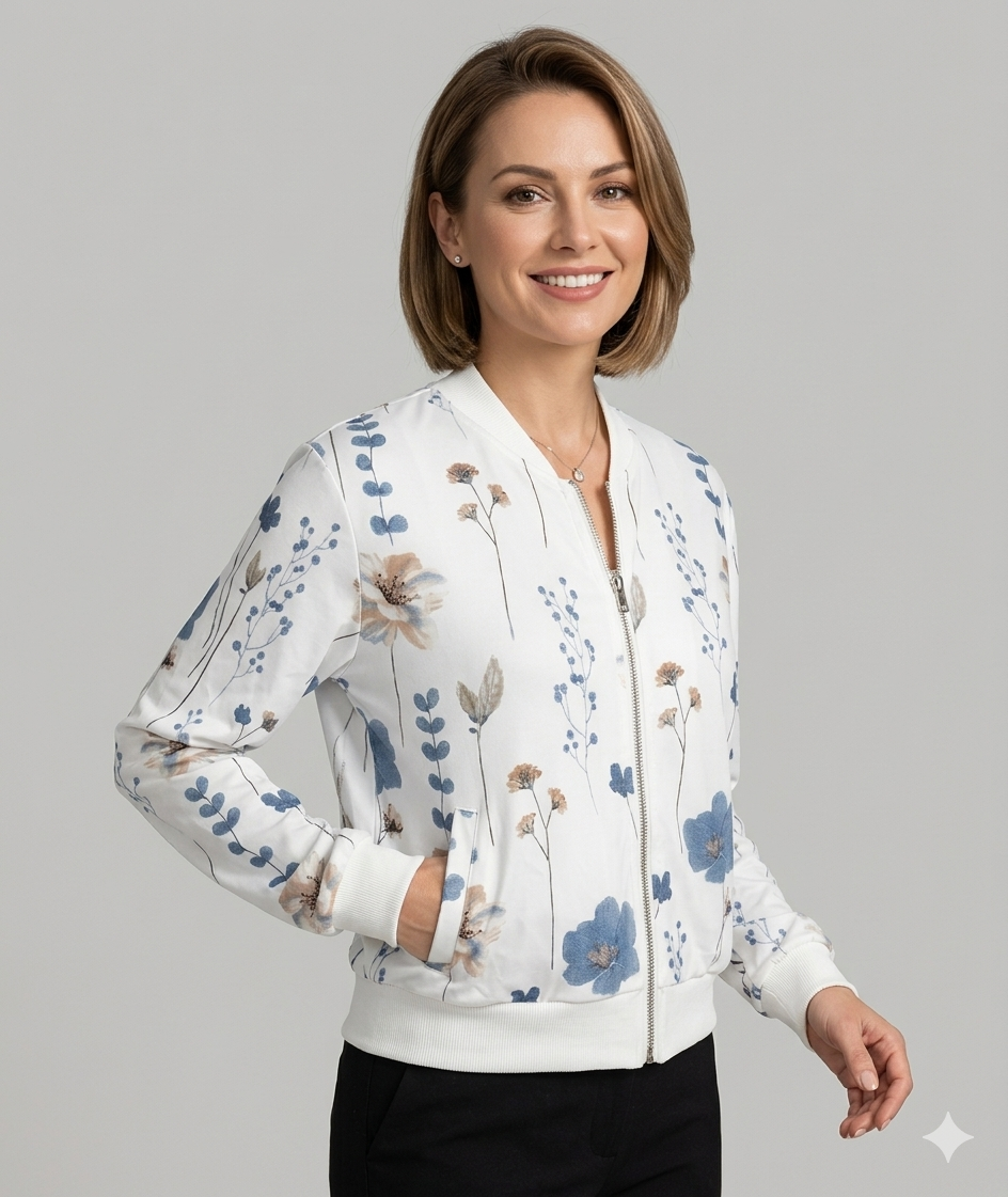 Damen Bomberjacke mit floralem Design und elastischen Bündchen Drune