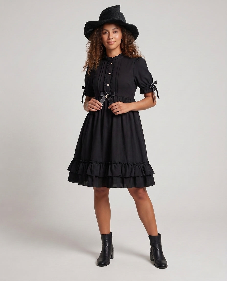 Damen verspieltes Rüschendetail Kleid Drune