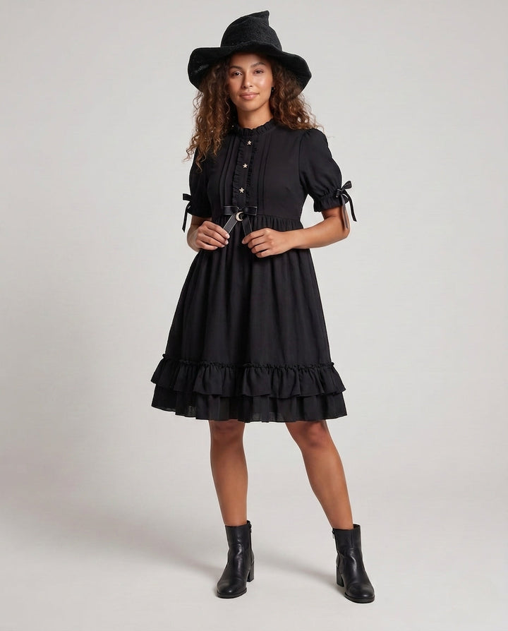 Damen verspieltes Rüschendetail Kleid Drune