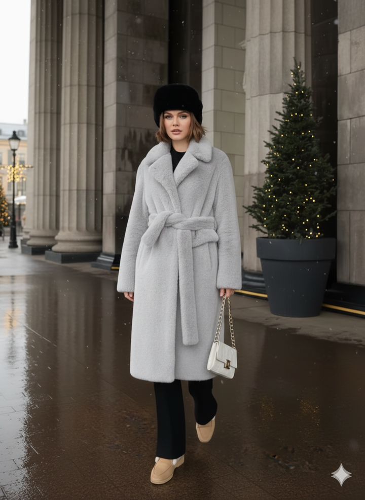 Damen Eleganter, gefütterter Wintermantel mit breitem Revers Drune