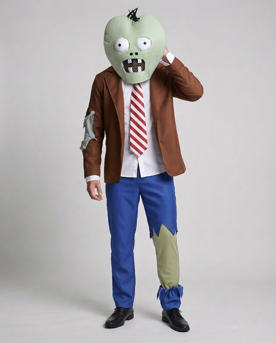 Herren Zombie Kostüm mit kreativem Kopfzubehör und zerrissenen Details Drune