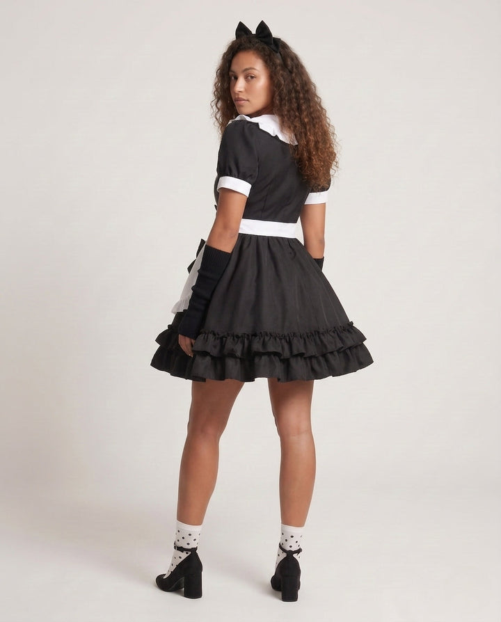 Damen verspieltes Rüschenkleid mit Schleifen und Kapuze Drune