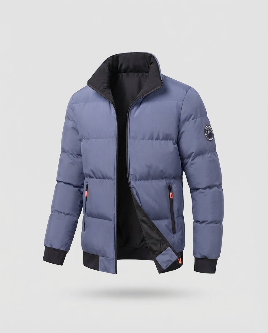 Herren Modern City Puffer mit hohem geschlossenen Kragen, thermischer Isolierungsfüllung, verdecktem zwei-Wege-Reißverschluss und Reißverschlusstaschen