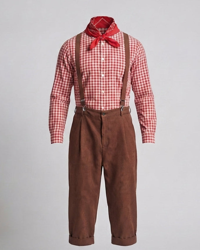Herren Trachten-Lederhose mit verzierten Trägern und seitlichen Taschen Drune