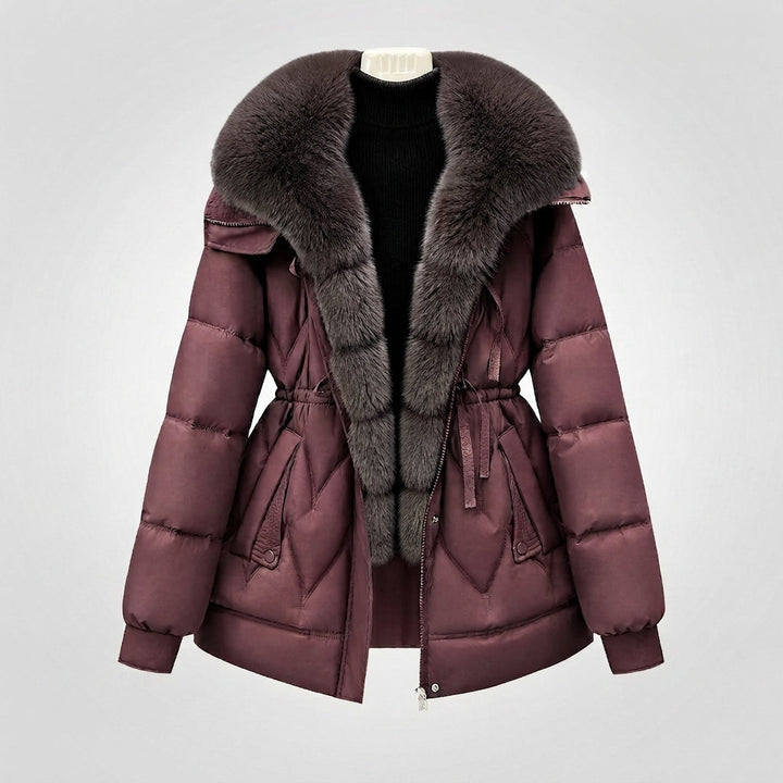 Damen gepolsterte Parka mit voluminösem, abnehmbarem Kragen und Taillenzugband