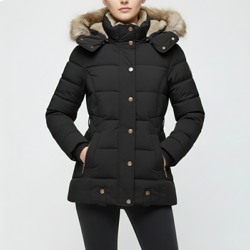 Drunef Damen Winterjacke | Mit Fellfutter, Langarm, Gefüttert