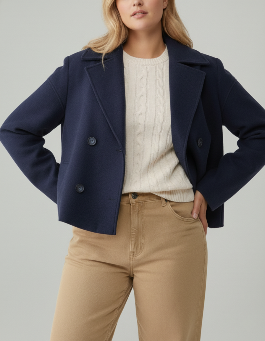 Drune | Kurzer Woll-Look Peacoat für Damen – Große Größen