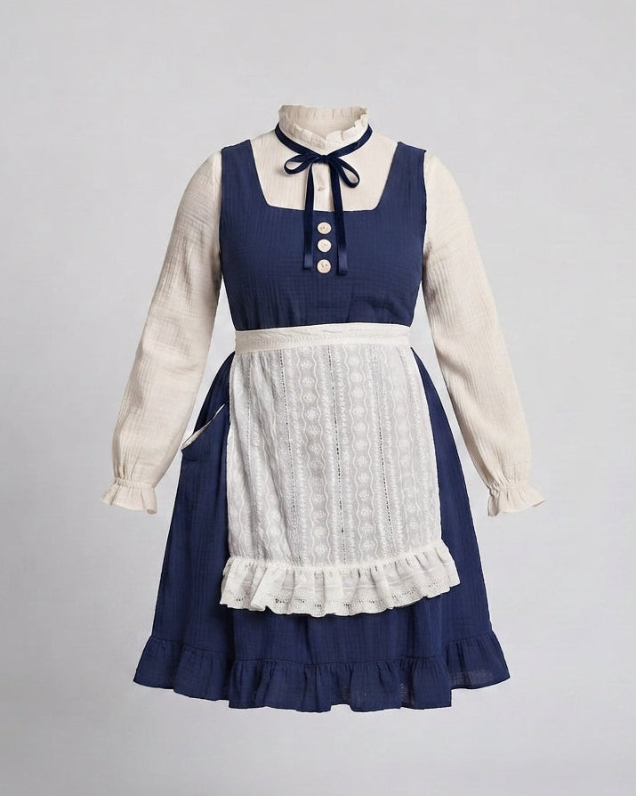 Damen Vintage Kochschürze mit verspielten Rüschen und eleganten Akzenten Drune