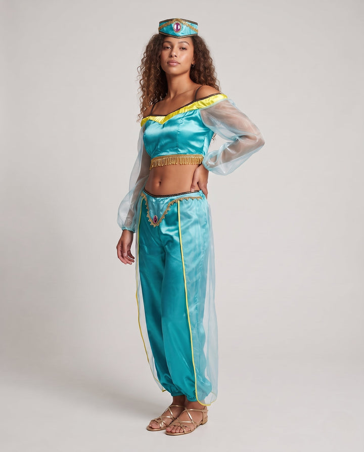 Damen Märchenhaftes orientalisches Kostüm mit transparenten Ärmeln und verzierten Details Drune
