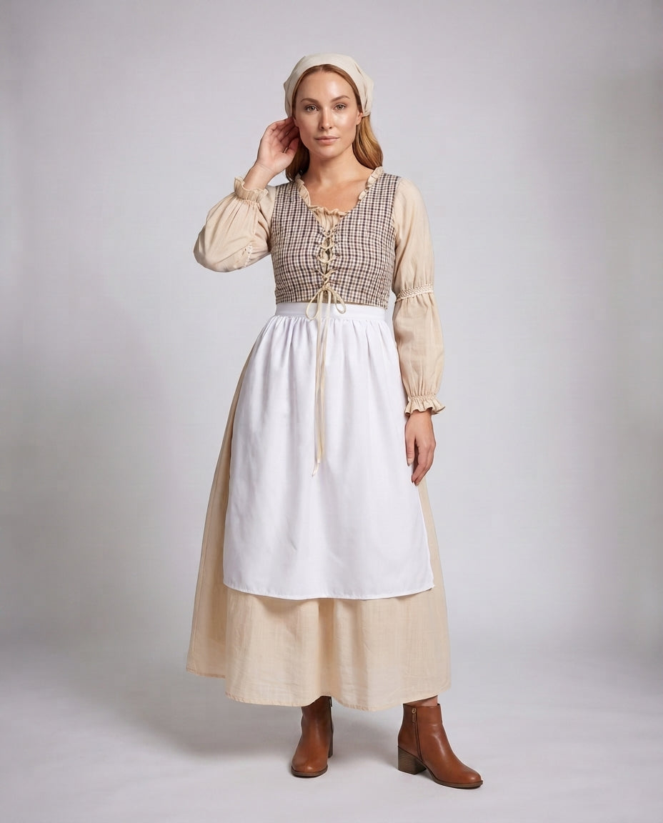 Damen Landhaus Kleid mit Karomuster und Rüschendetails Drune