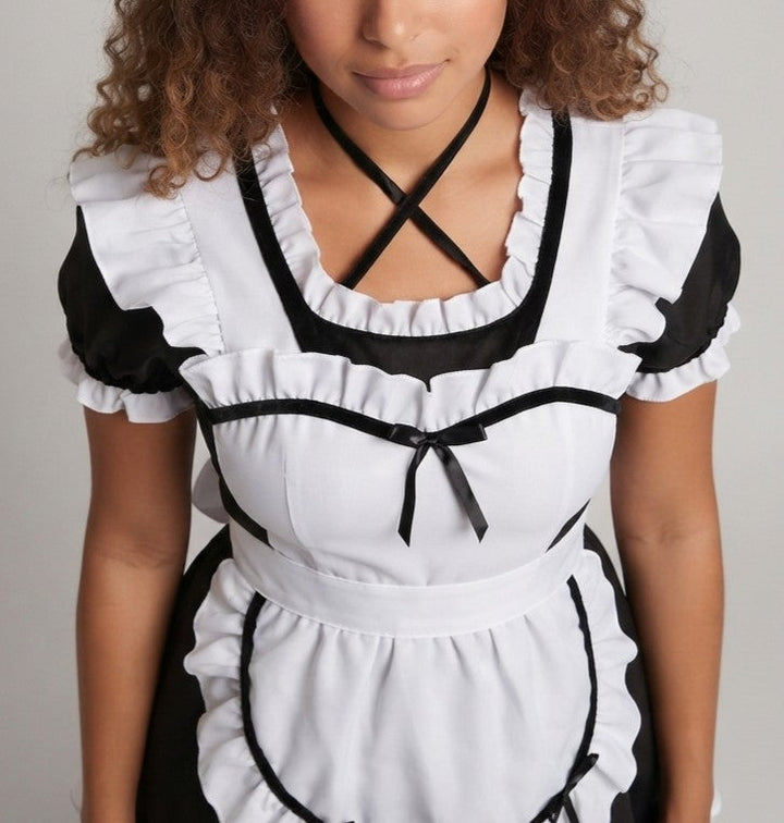 Damen lustiges Dienstmädchenkleid mit Rüschendetails und Schürze Drune