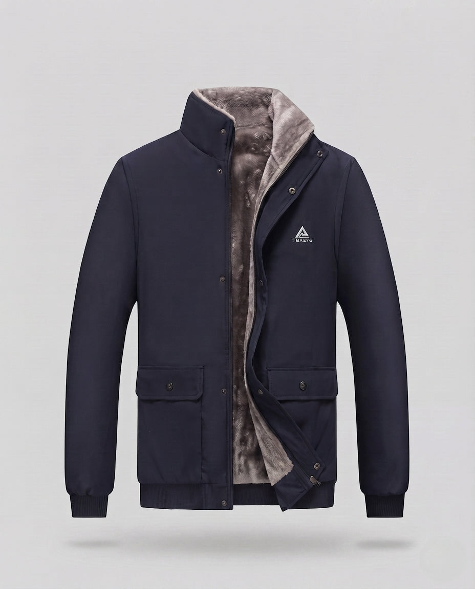 Herren isolierte Winterjacke mit Teddy-Futter, Stehkragen und Klappentaschen