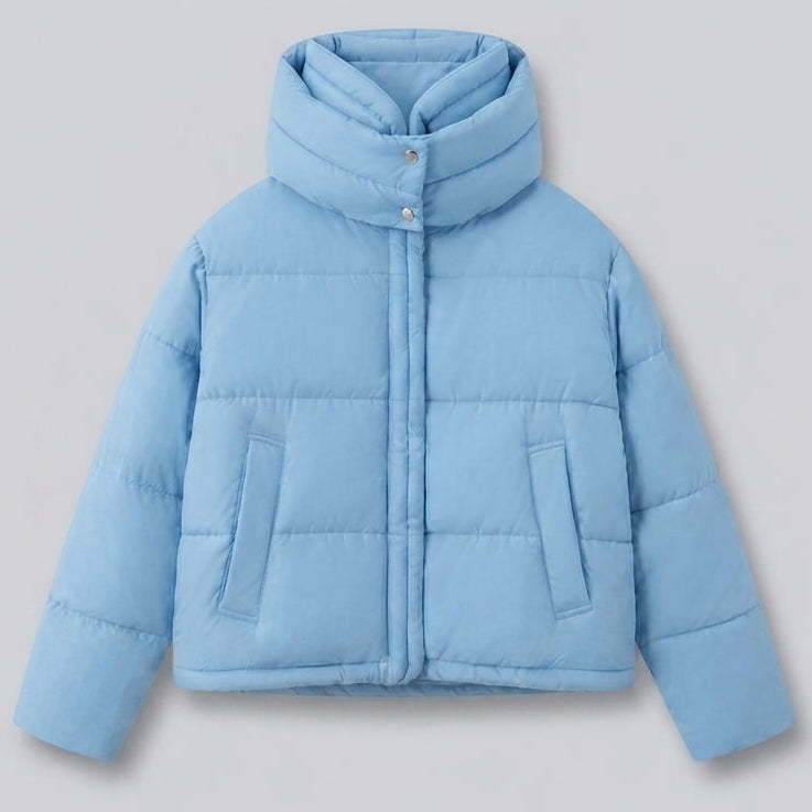 Damen Nan Boxy Kurz Steppjacke mit extrahohem Kapuzenbesatz und weichen Bündchen