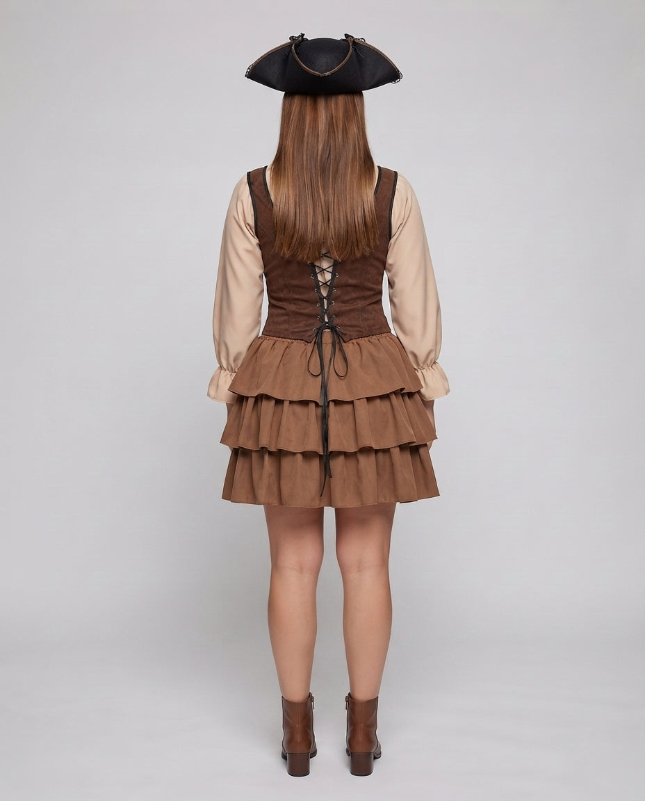 Damen Piratenkostüm mit stylischem Volant und eleganter Schnürung Drune