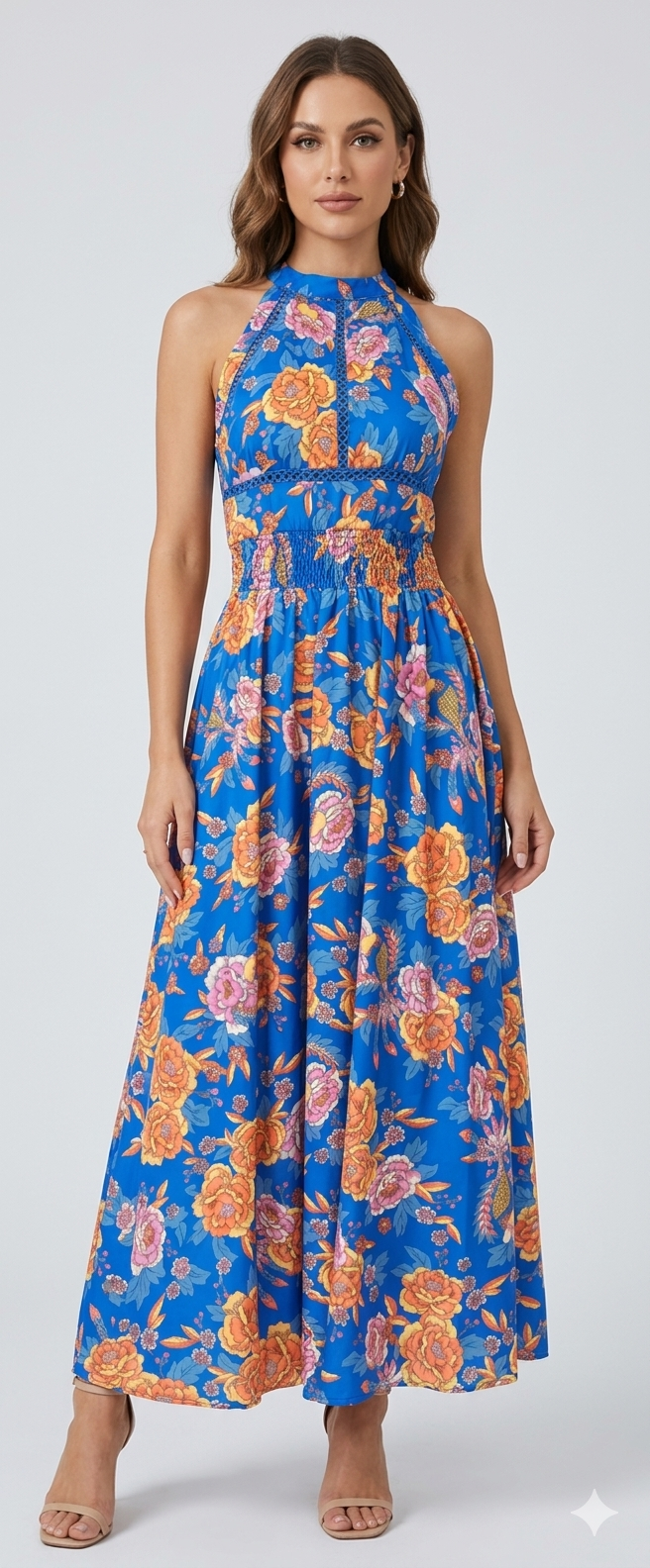 Damen Elegantes Maxikleid mit floralen Akzenten und Racerback Drune