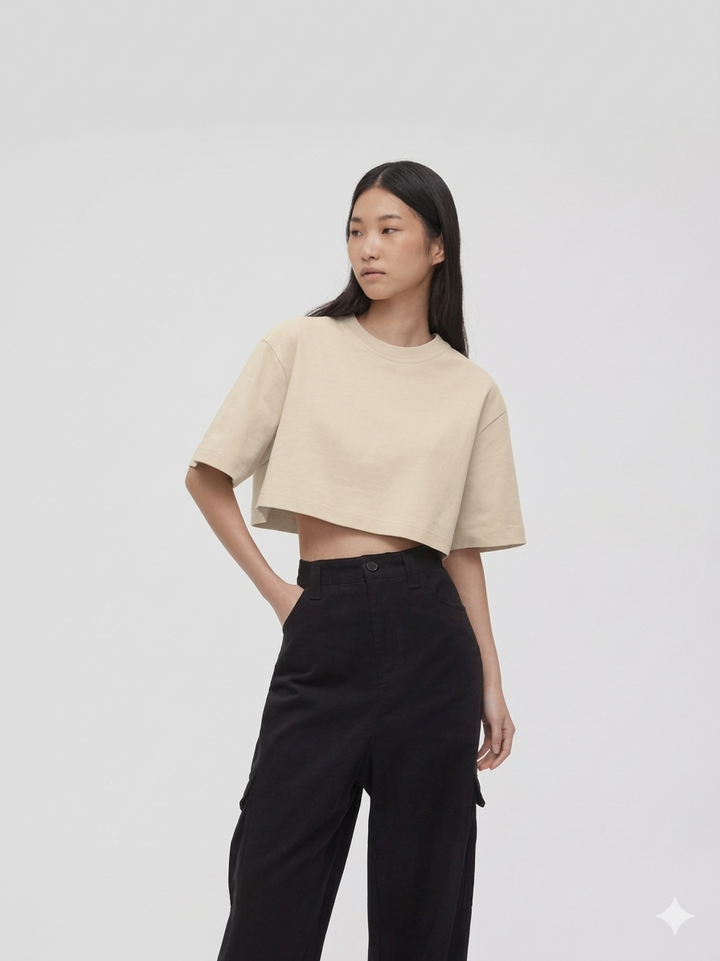 Damen lässiges cropped T-Shirt mit weit geschnittenen Ärmeln und hochwertigem Material Drune