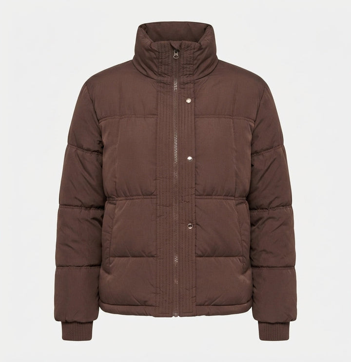Damen kurze boxy Steppjacke mit ergonomischem Stehkragen und verdeckter Druckknopfblende
