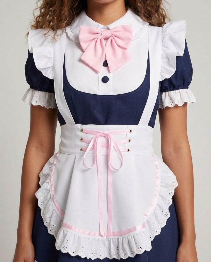 Damen Dienstmädchen-Kleid mit Rüschendetails und Haarschmuck Drune