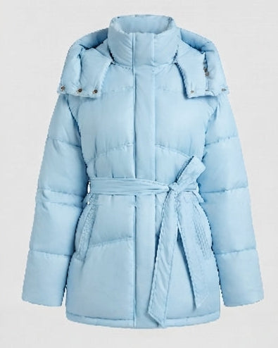 Damen gepolsterte oversized Parka mit Bindegürtel und hohem Kragen
