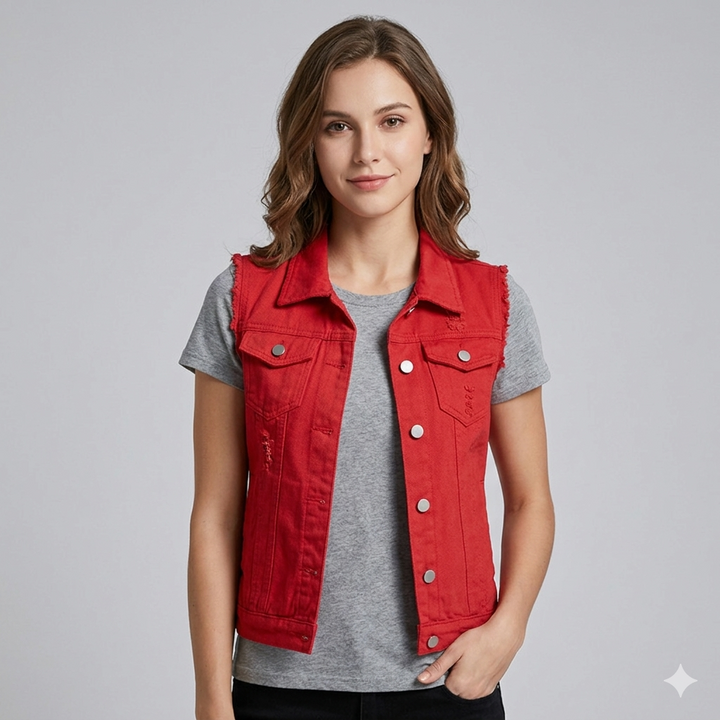 Damen lässige Jeans-Weste mit praktischen Taschen und stylischem Design Drune