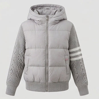 Damen Nan Hybrid Steppjacke mit gepolsterter Vorderseite, gestrickten Ärmeln und Kapuze