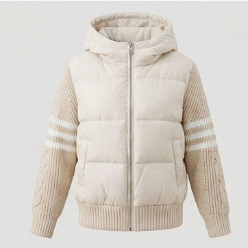 Damen Nan Hybrid Steppjacke mit gepolsterter Vorderseite, gestrickten Ärmeln und Kapuze