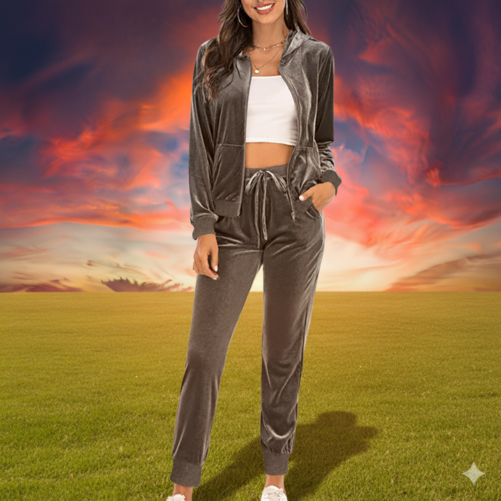 Damen bequemer Sportanzug mit lockerer Passform und Kapuzenjacke Drune