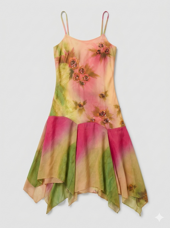 Damen Elegantes Maxikleid mit floralen Applikationen und asymmetrischem Saum Drune