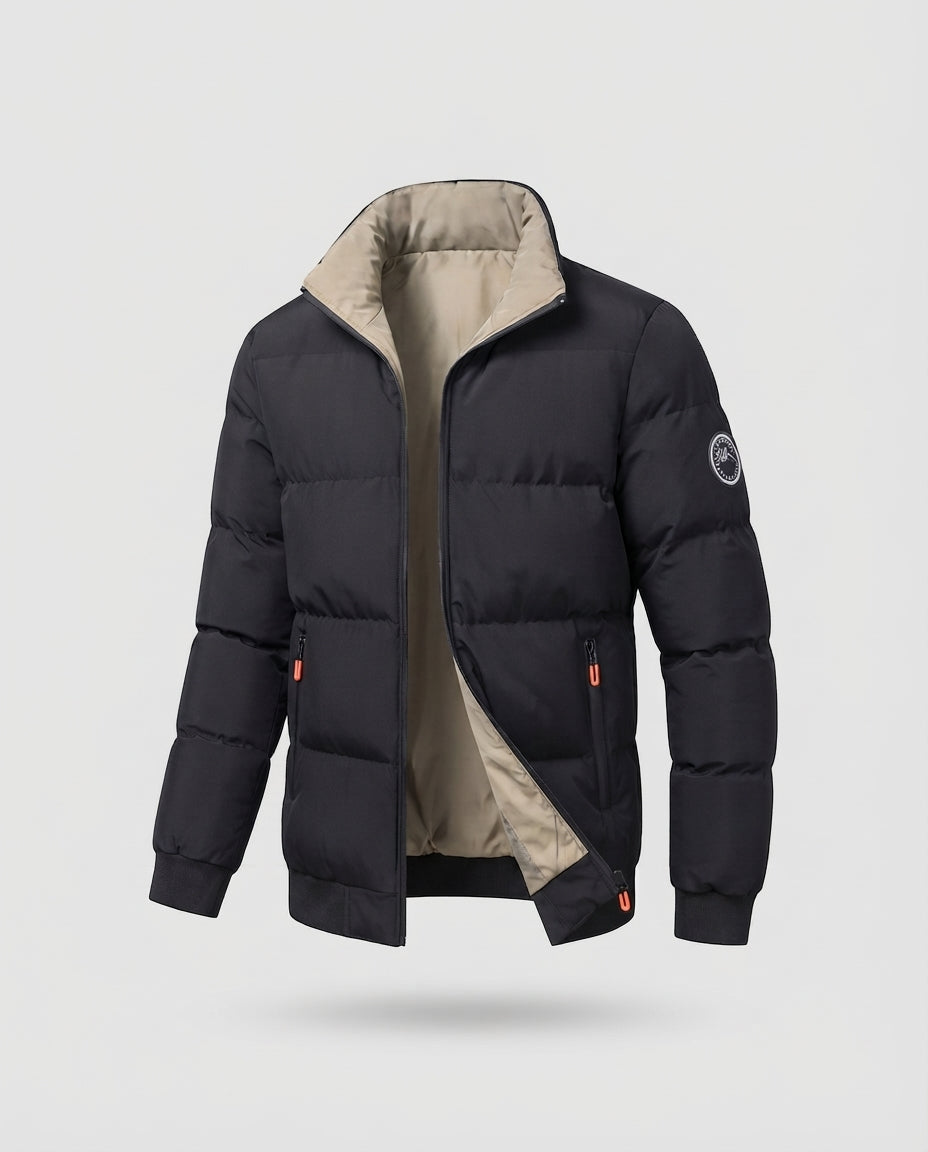 Herren Modern City Puffer mit hohem geschlossenen Kragen, thermischer Isolierungsfüllung, verdecktem zwei-Wege-Reißverschluss und Reißverschlusstaschen
