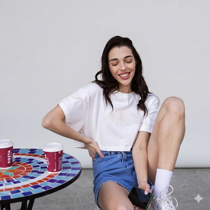 Damen lässiges cropped T-Shirt mit weit geschnittenen Ärmeln und hochwertigem Material Drune