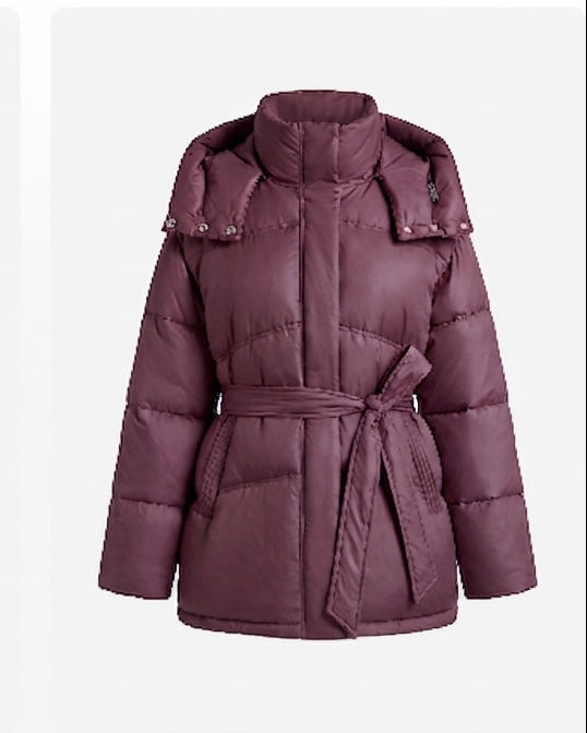 Damen gepolsterte oversized Parka mit Bindegürtel und hohem Kragen