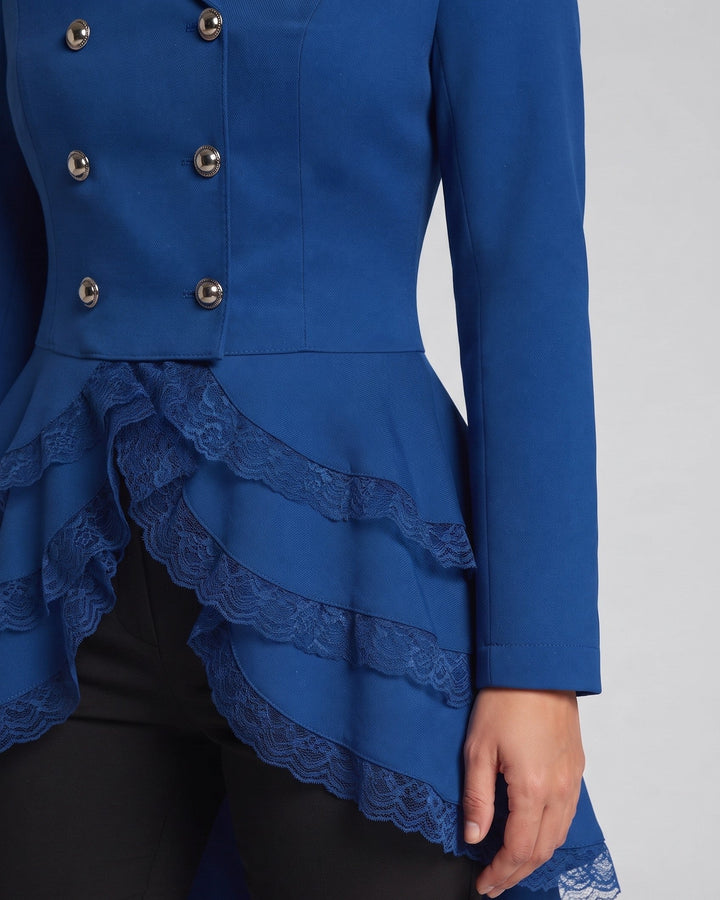 Frauen Elegante RüschJacke mit tiefem V-Ausschnitt und doppelt geknöpftem Vorderteil Drune
