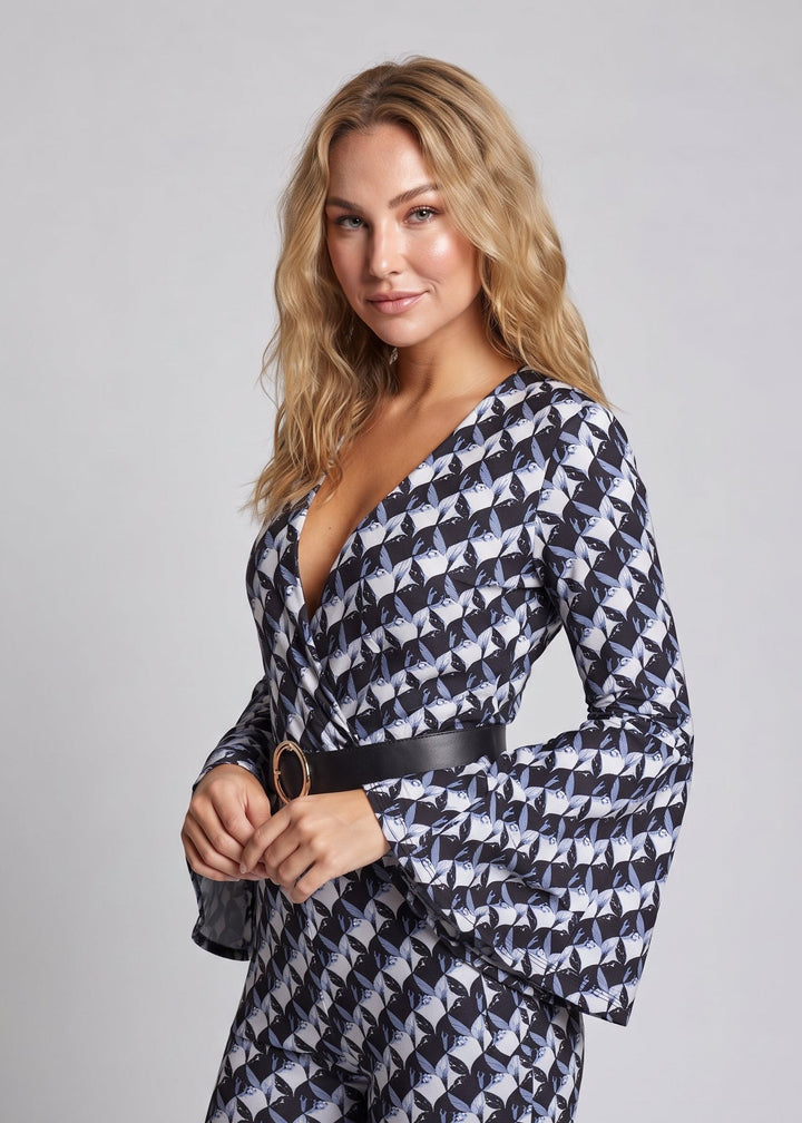 Damen Designer Jumpsuit mit weitem Ärmel Drune