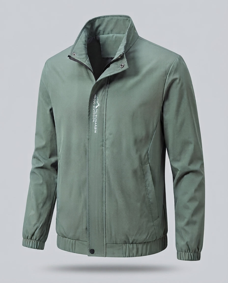 Leichter Mikrofaser-Windbreaker für Herren mit Stehkragen, wasserabweisender Oberfläche und verdeckten Taschen