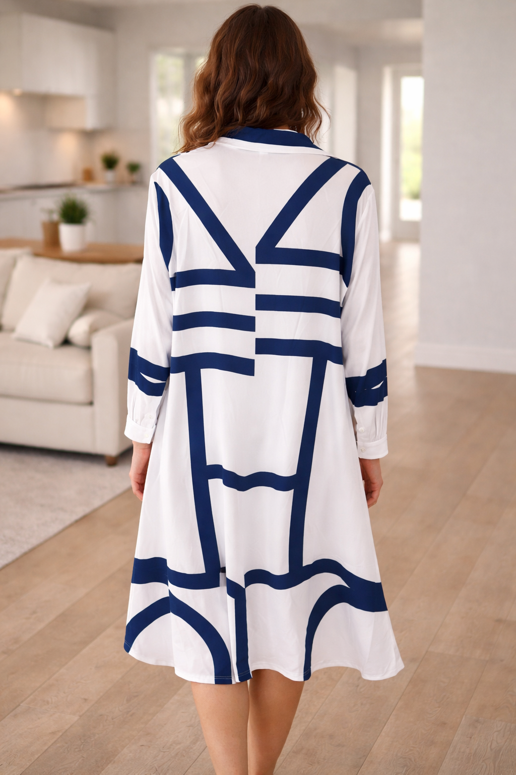 Drune | Hemdblusenkleid mit Taschen und Geometrischem Aufdruck