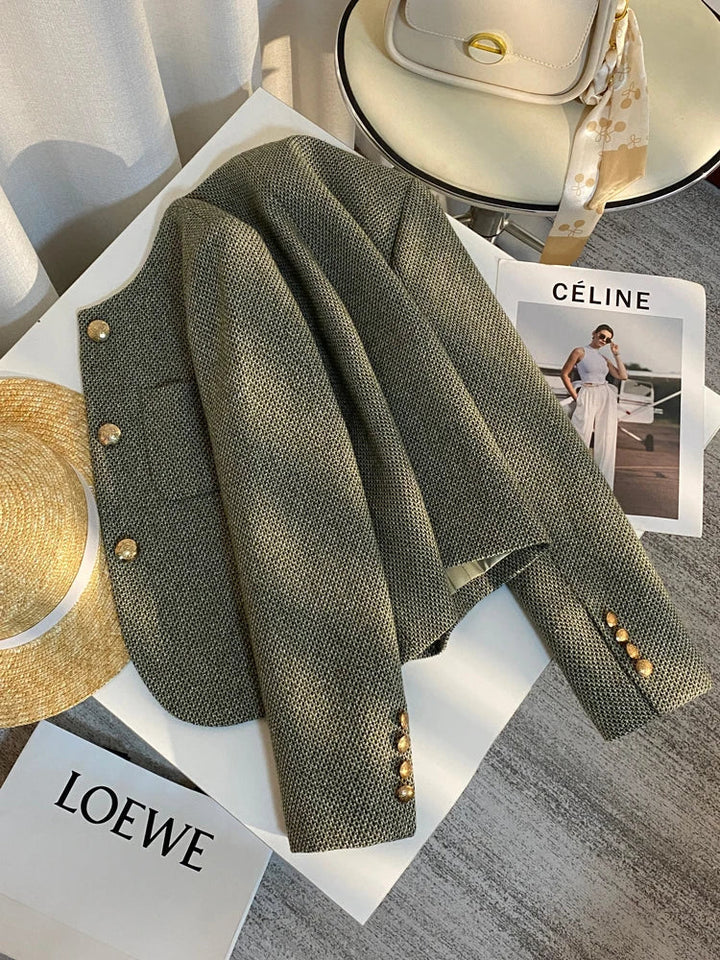 Drune | Blazer Goldene Knöpfe Kurz Blazerjacke Damenjacke