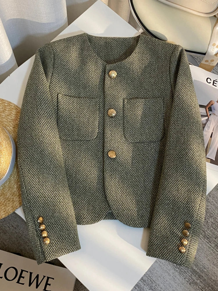 Drune | Blazer Goldene Knöpfe Kurz Blazerjacke Damenjacke