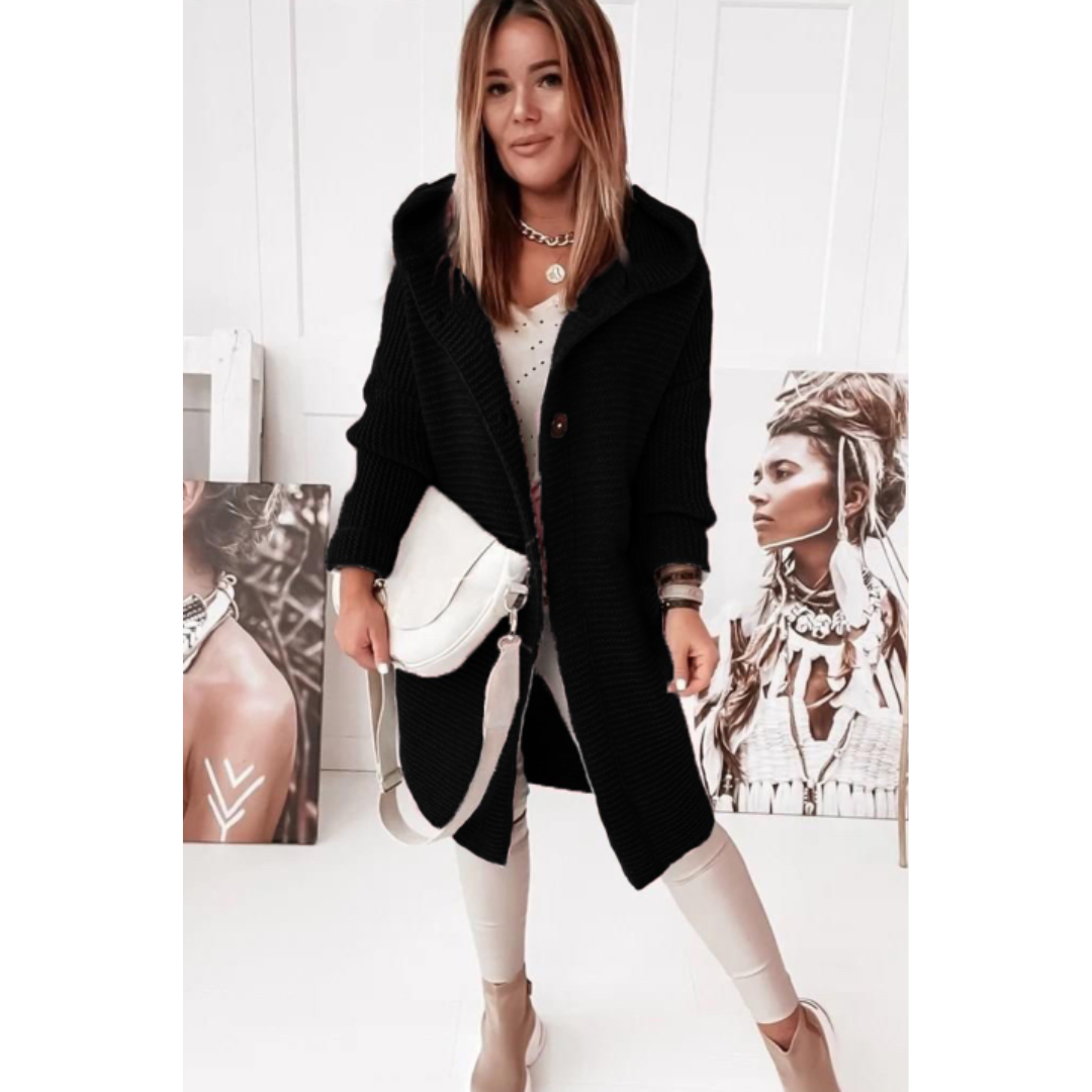 Drune | Damen Übergroßer Gestrickter Cardigan mit Kapuze und Langen Ärmeln