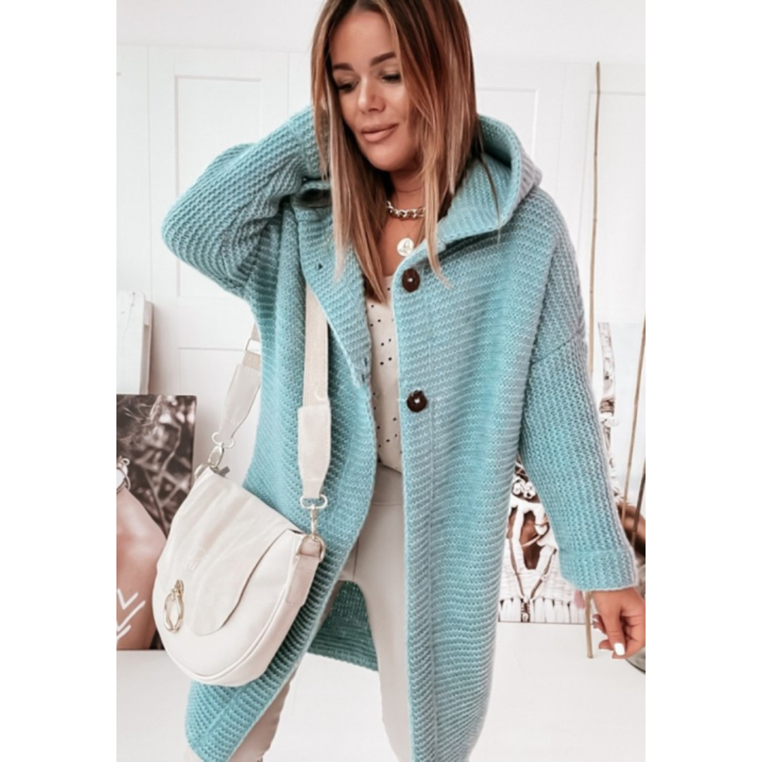 Drune | Damen Übergroßer Gestrickter Cardigan mit Kapuze und Langen Ärmeln
