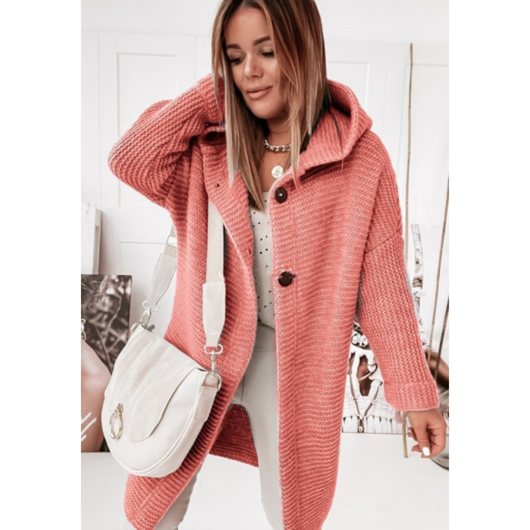 Drune | Damen Übergroßer Gestrickter Cardigan mit Kapuze und Langen Ärmeln